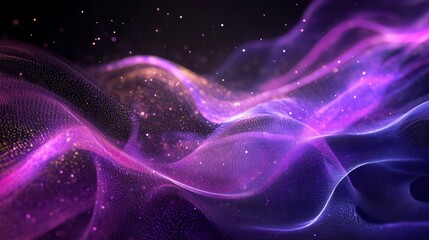 Poster - Abstract purple and blue glowing wave particles background.