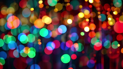 Poster - A captivating display of colorful bokeh lights and glowing strands fills the air with brightness, adding an enchanting ambiance to the evening celebration in the city.