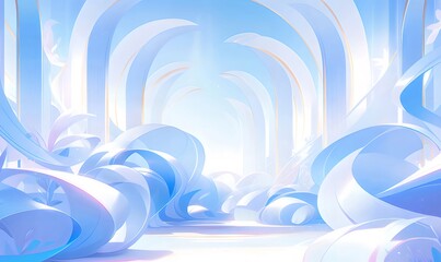 Poster - Abstract Architectural Interior With Blue Light And Dynamic Ribbon Shapes On Soft Background