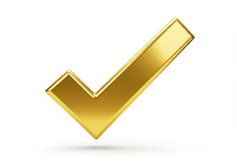 Fototapete - A shiny golden check mark isolated on a white background with a subtle shadow underneath it all alone