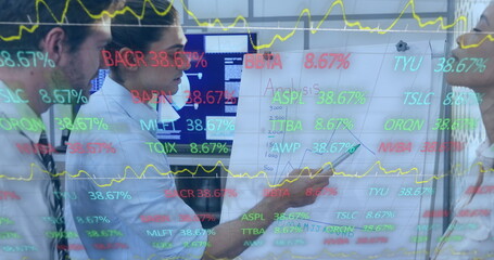 Poster - Image of financial data processing over diverse business people