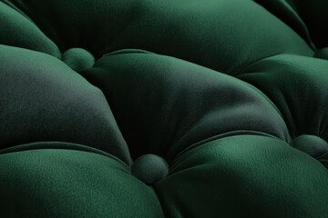 Poster - Luxurious Emerald Green Velvet Upholstery Close Up Detail of Tufted Cushion Fabric for Elegant Interior Design and Decoration