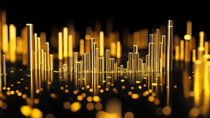 Poster - Golden city skyline, night, abstract, data visualization, business
