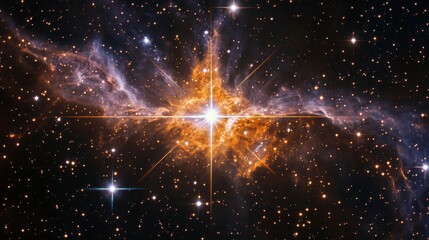 Poster - Bright star at the center of a nebula with cosmic dust and gas clouds.