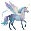© Umar - White stallion pegasus vector illustration with blue wings and ribbon
