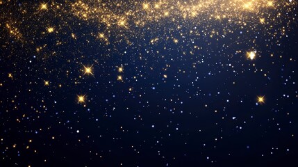 Poster - Abstract golden and blue glitter particles on dark background.