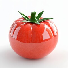 Poster - A single, glistening red tomato, meticulously photographed against a plain white backdrop. The tomato's vibrant color and smooth surface Shiny Red Tomato Isolated on a white background.
