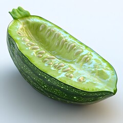 Poster - Close-up of a halved round zucchini, showcasing its vibrant green color and shiny texture. A healthy and delicious vegetable. Zucchini Isolated on a white background. A Halved Round Zucchini