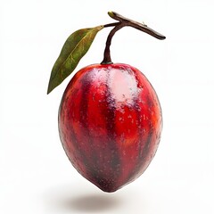 Poster - A stunning close-up of a single nagami kumquat, showcasing its vibrant red and purple hues. The fruit's glossy skin and detailed texture are beautifully captured against a white background.