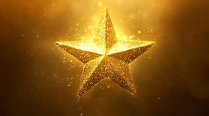 Poster - Glowing golden star with sparkles on dark background.