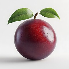 Poster - Close-up of a single, ripe Ziziphus with two vibrant green leaves. The plum's skin is glossy and smooth, set against a clean white background. Ziziphus Isolated on a white background.
