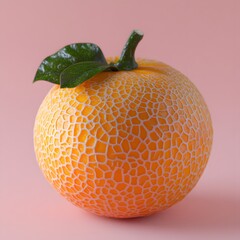 Poster - A single, ripe cantaloupe sits on a pink background. Its vibrant color and netted texture are beautifully captured. Juicy Cantaloupe on Pink Background: A Vibrant Summer Fruit Still Life