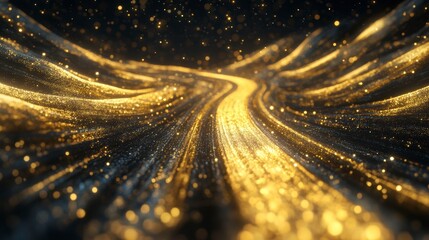 Poster - Abstract gold and black glittering path.