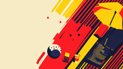 Poster - Abstract digital illustration featu vibrant red yellow and black paint streaks with geometric shapes and dynamic composition, modern artistic design for creative projects