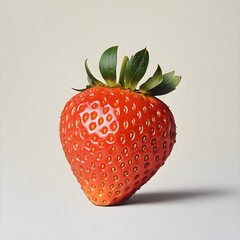 Poster - Close-up of a single, ripe strawberry against a neutral background. The image is vibrant and showcases the strawberry's texture and color. Strawberry Isolated on a white background.