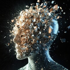 Poster - Shattered reflection of human mind in digital art with mosaic fragments on a black background