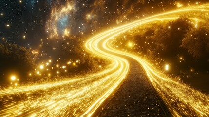 Poster - Glowing path winding through a mystical forest under a starry sky.