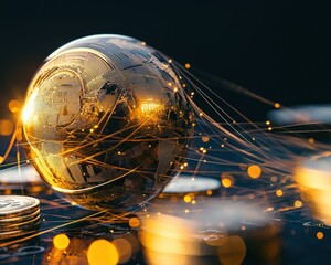 Aufkleber - A golden world globe with financial lines connecting international gold reserves, ,Gold-backed Money