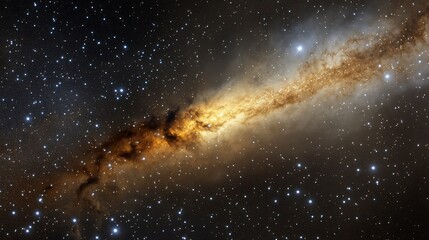 Poster - A vibrant nebula, glowing with orange and yellow hues, stretches across a dark, star-filled space.