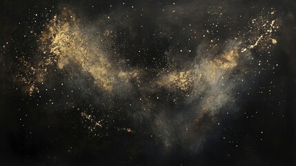 Poster - Golden nebula in dark space, cosmic dust and stars.
