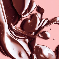 Poster - Decadent chocolate swirl on pastel pink background captures a sweet indulgence with smooth texture and rich color from a high angle perspective in a studio setting