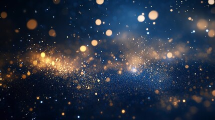 Poster - Abstract background with gold and blue glitter bokeh lights.