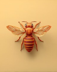 Poster - Striking orange bee illustration on beige background showcasing intricate wing details and textured body design for nature enthusiasts