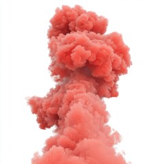 Poster - Ethereal Salmon Smoke Cloud Rising Against White Backdrop Abstract Composition Atmospheric Effect