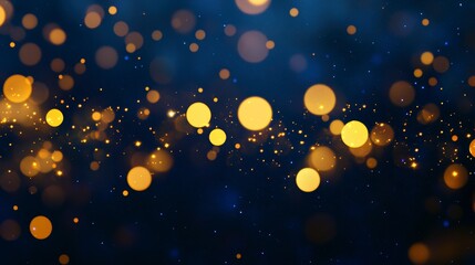 Poster - Abstract dark blue background with blurred golden lights, bokeh effect.
