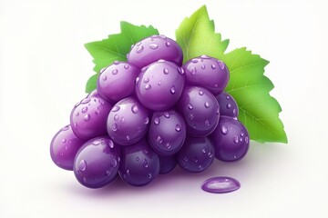 Poster - Fresh grape cluster with water droplets on a white background captures vibrant color and natural light for healthy eating concept