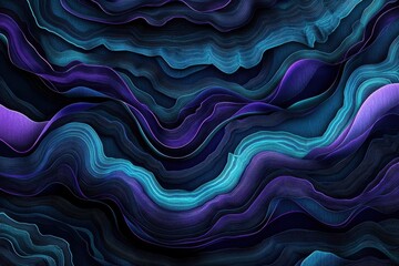 Poster - Dynamic abstract waves in blue and purple hues creating a mesmerizing flow and depth with fine lines and smooth textures for modern design