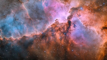 Poster - Vibrant nebula with cosmic dust and gas clouds in shades of pink, blue, and orange.