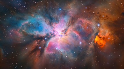 Poster - Vibrant nebula with colorful gas and dust clouds, stars scattered across the cosmic expanse.
