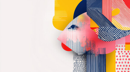 Poster - Abstract colorful paper art face sculpture with geometric shapes and patterns, modern artwork with bold colors and intricate details, creative design