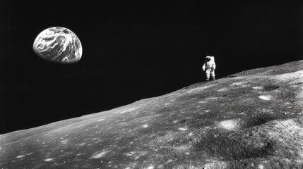 Poster - Astronaut on moon surface with Earth in background.