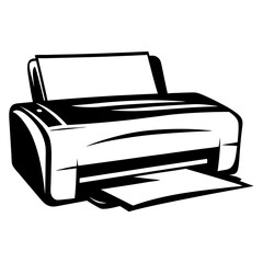 Poster - Monochrome printer with paper sheets in the input and output trays