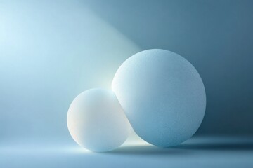 Poster - Soft textured spheres illuminated by gentle light in a serene blue setting
