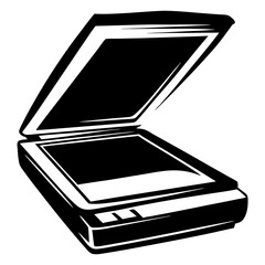 Poster - monochrome illustration of an open flatbed scanner for paper documents or photos