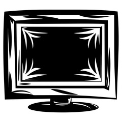 Poster - Abstract black and white illustration of a retro computer screen on stand