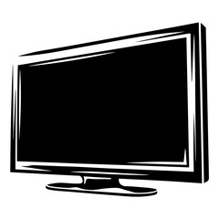 Poster - Silhouette of a modern television set on a stand in black and white