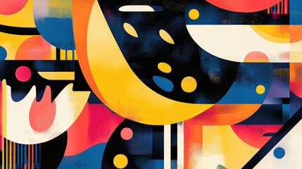 Poster - Abstract geometric colorful artwork featu circles lines and shapes creating a vibrant modern design for creative projects and visual art displays