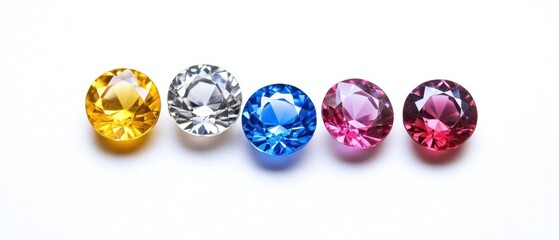 Poster - Vivid gemstones in a row on white backdrop showcasing brilliant colors and intricate facets for jewelry design inspiration