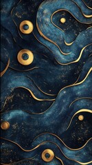 Poster - Elegant abstract art with flowing blue texture and golden accents creating a luxurious and sophisticated visual experience for modern design