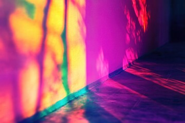Poster - Colorful shadows cast on a vibrant wall during late afternoon sunlight