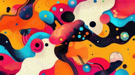 Poster - Abstract psychedelic colorful fluid shapes and bubbles flowing seamlessly with vibrant hues and dynamic organic forms creating a visually striking background artwork