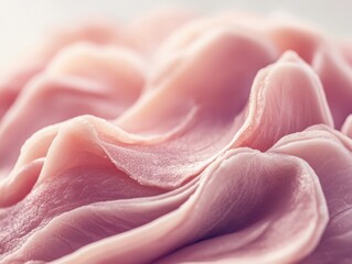 Poster - Close Up of Delicate Pink Meat Texture Revealing Subtle Patterns and Soft Light Creating a Dreamy and Appetizing Visual Experience for Culinary Content