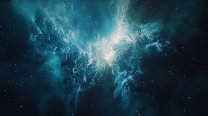 Aufkleber - Vibrant teal nebula in deep space with bright core and scattered stars.