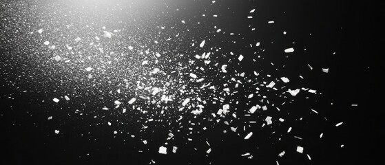 Poster - Ethereal blizzard of white particles on a dark background creating a magical and dreamy atmosphere with a soft light source and dynamic movement