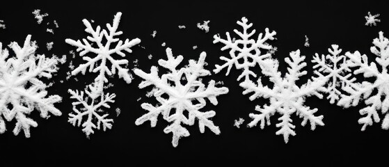 Poster - Elegant Winter Snowflakes on Black Background Festive Holiday Season Celebration Concept for Christmas and New Year Design and Decoration