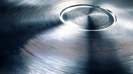 Poster - Close-Up View of a Polished Metal Surface with Circular Patterns and Reflections, Showcasing Smoothness and Light Play in a Modern Aesthetic